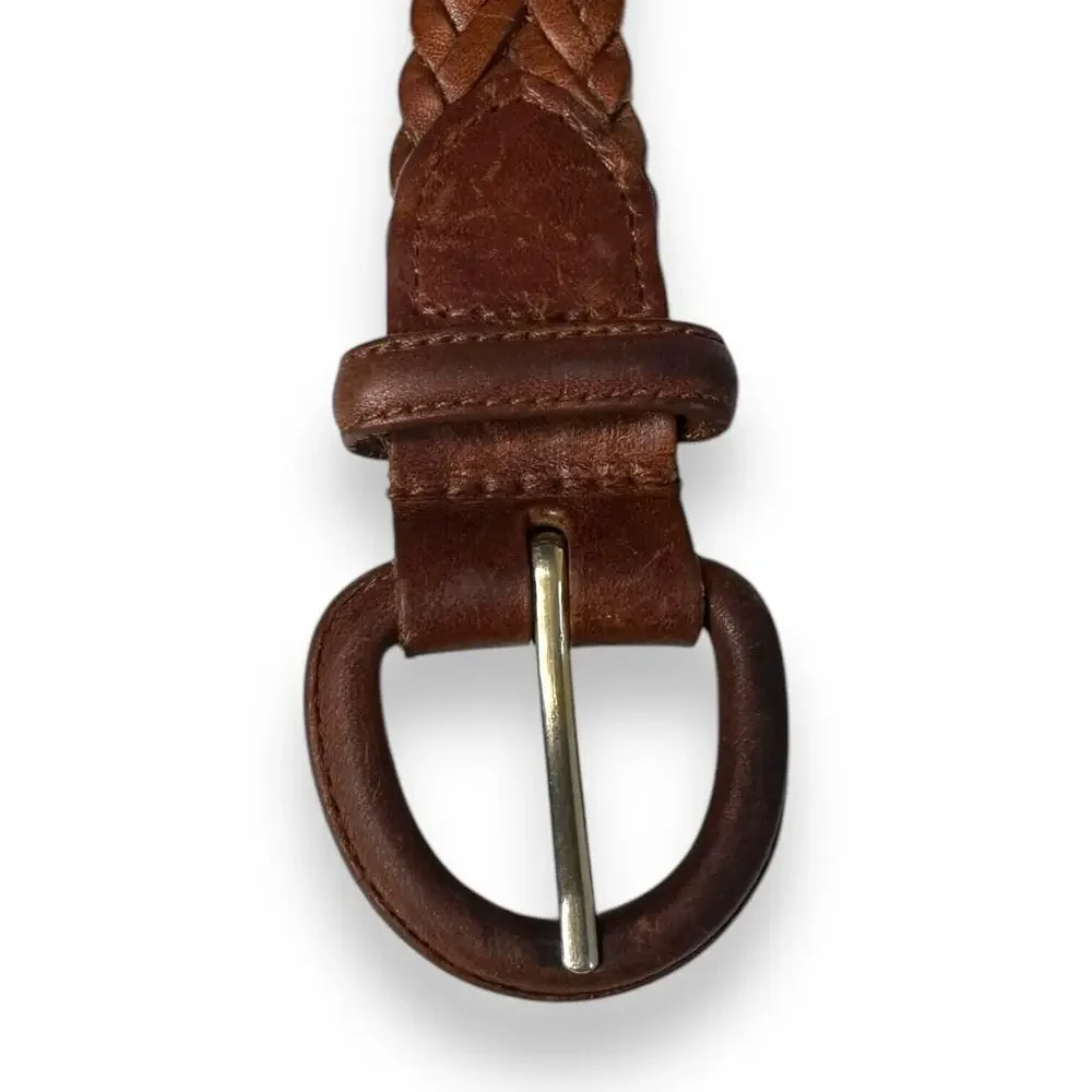 Vintage Braided Leather Belt Brown Leather Buckle Oil Tanned Cowhide Mens 38-95